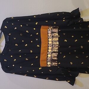 Shein, S, black and gold dress.